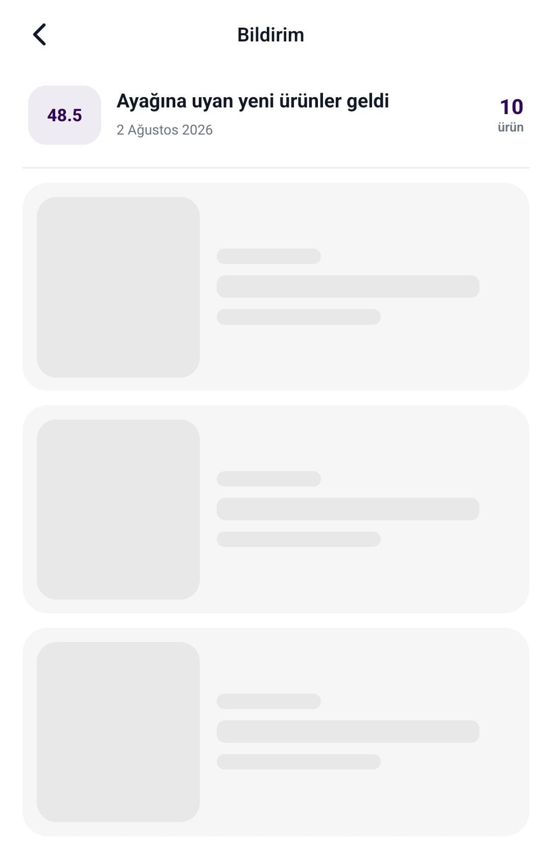 Ayakapp 48.5 beden aboneliği yeni ürün bildirim ekranı